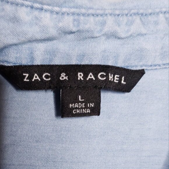 Zac & Rachel Womens Blue Lyocel Asymmetrical Button Down Shirt Large - Picture 5 of 7